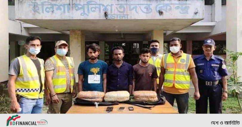 ভোলার ইলিশা থেকে ৬ কেজি গাঁজাসহ ৩ মাদক ব্যবসায়ী আটক